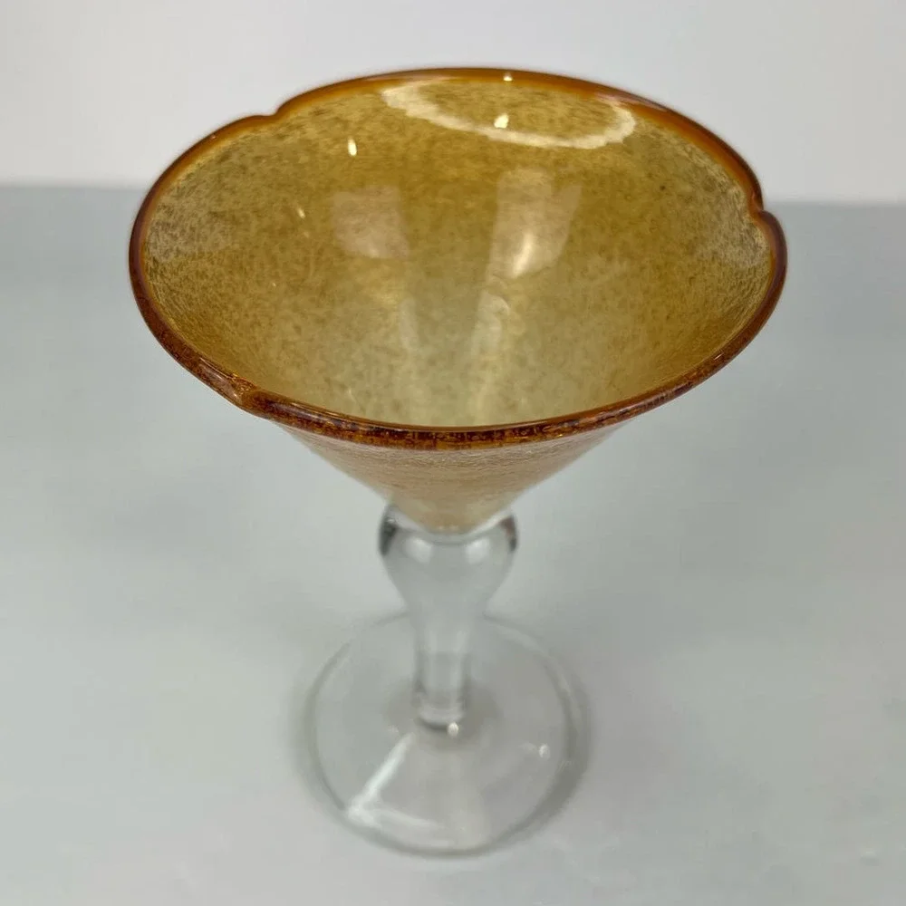 Hand Blown Amber Margarita/Martini Glasses Bubble Glass Clear Stem